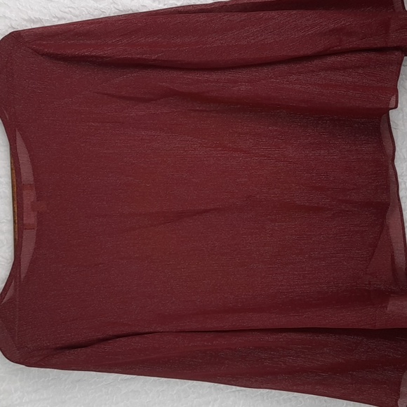 Ellen Tracy Sheer Top Large Maroon Red A101 - Picture 5 of 5